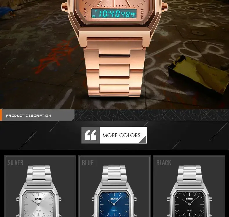 SKMEI Digital Quartz Watch for Men Sports Chronograph Waterproof Stainless Steel Shockproof Mens Wristwatches 1220 Reloj Hombre