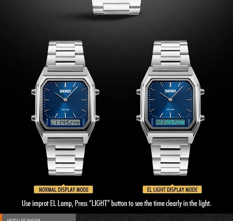 SKMEI Digital Quartz Watch for Men Sports Chronograph Waterproof Stainless Steel Shockproof Mens Wristwatches 1220 Reloj Hombre