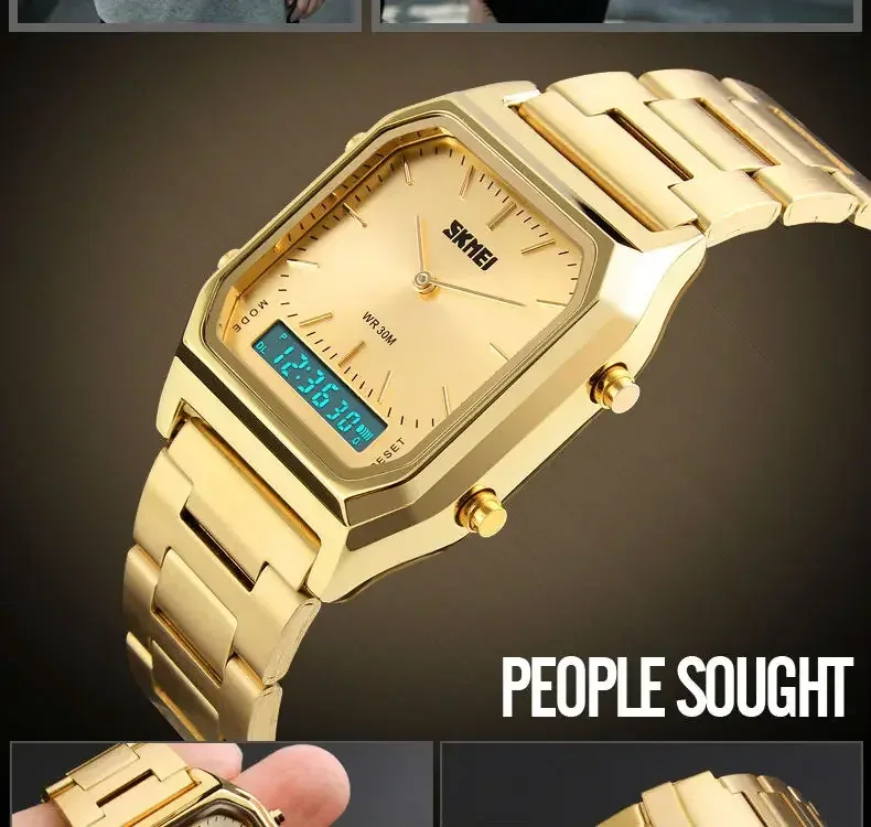 SKMEI Digital Quartz Watch for Men Sports Chronograph Waterproof Stainless Steel Shockproof Mens Wristwatches 1220 Reloj Hombre