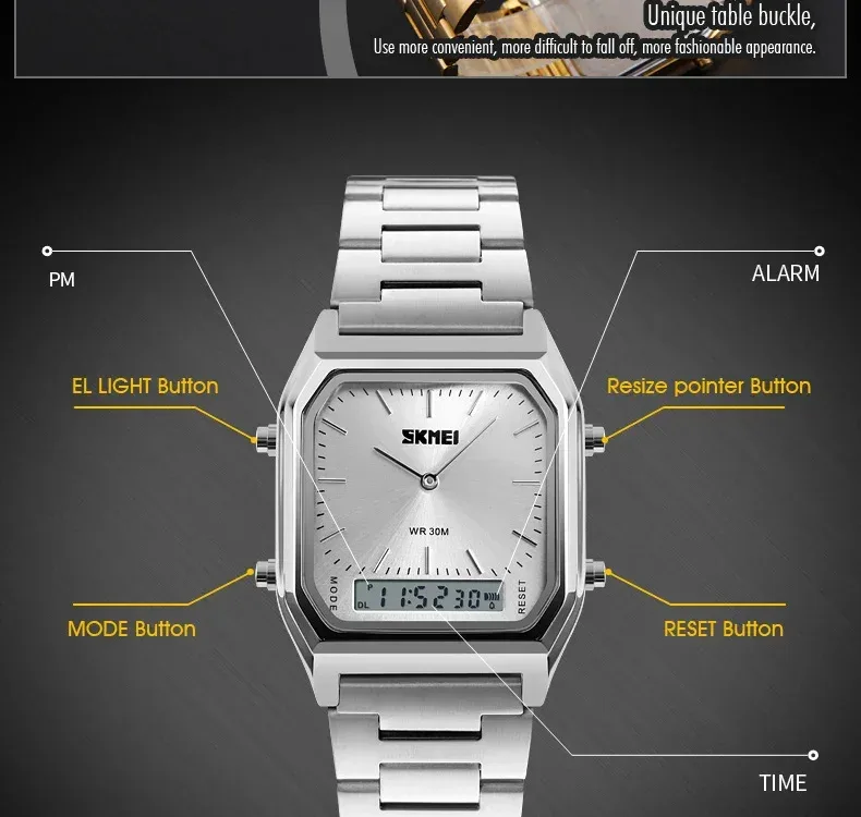 SKMEI Digital Quartz Watch for Men Sports Chronograph Waterproof Stainless Steel Shockproof Mens Wristwatches 1220 Reloj Hombre