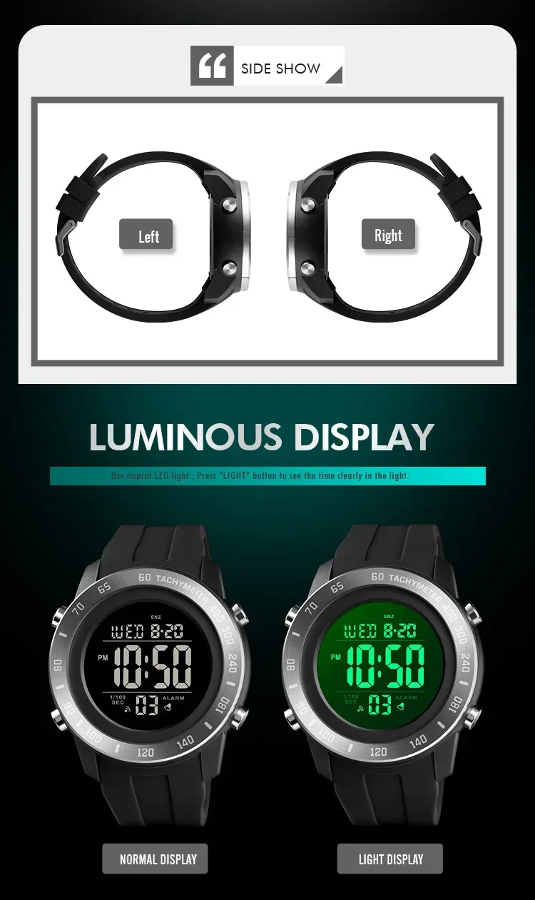 SKMEI Large Dial Sports Watch for Men Time LED Waterproof Countdown Electronic Digital Wristwatches Mens 1524 Reloj Para Hombre