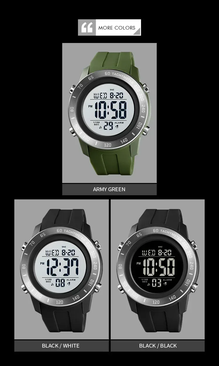 SKMEI Large Dial Sports Watch for Men Time LED Waterproof Countdown Electronic Digital Wristwatches Mens 1524 Reloj Para Hombre