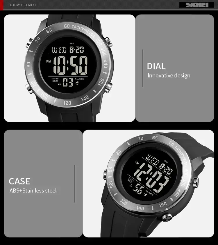 SKMEI Large Dial Sports Watch for Men Time LED Waterproof Countdown Electronic Digital Wristwatches Mens 1524 Reloj Para Hombre