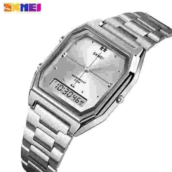 SKMEI 2258 Luxury Quartz Watch for Woman Square Steel Waterproof Double Time Sport - Image 2