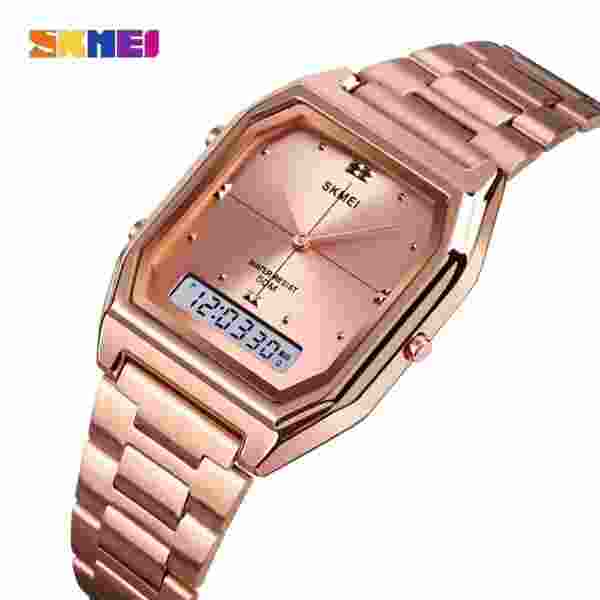 SKMEI 2258 Luxury Quartz Watch for Woman Square Steel Waterproof Double Time Sport - Image 3