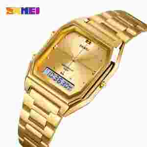 SKMEI 2258 Luxury Quartz Watch for Woman Square Steel Waterproof Double Time Sport