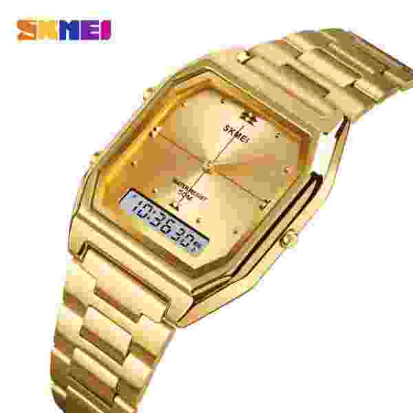 SKMEI 2258 Luxury Quartz Watch for Woman Square Steel Waterproof Double Time Sport