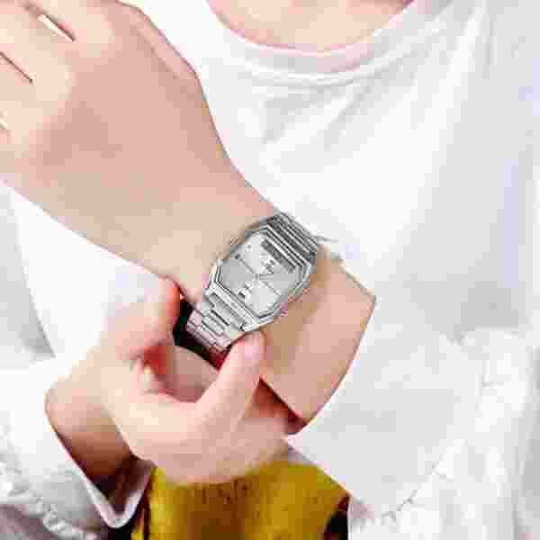 SKMEI 2258 Luxury Quartz Watch for Woman Square Steel Waterproof Double Time Sport - Image 5