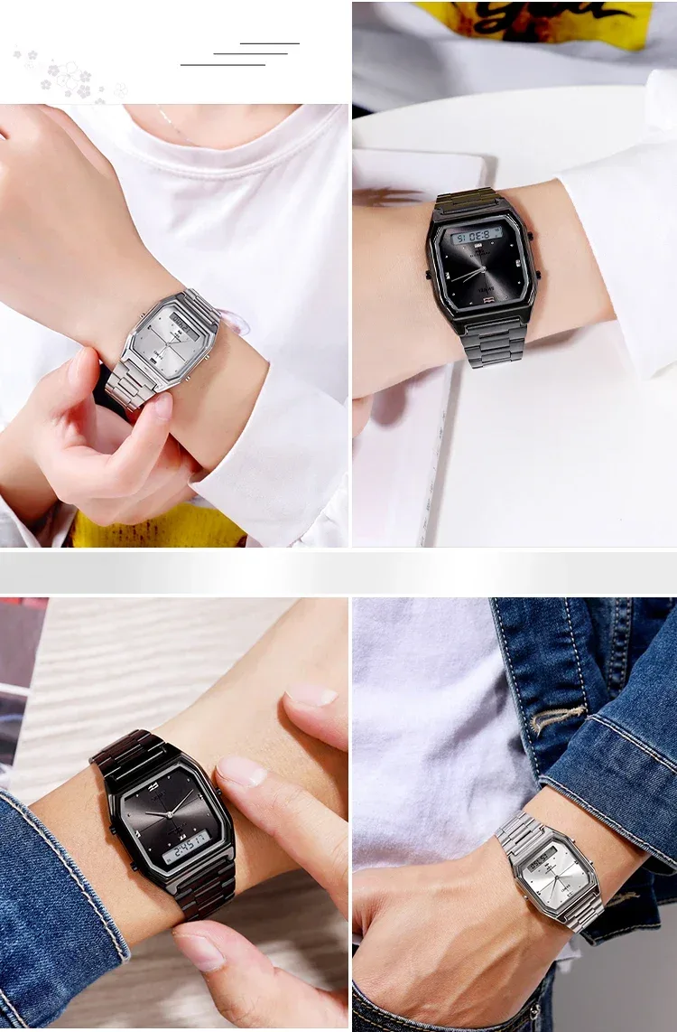 SKMEI Luxury Quartz Watch for Woman Square Steel Waterproof Double Time Sport Leisure Digital Girl Wristwatches Women Clock 1612