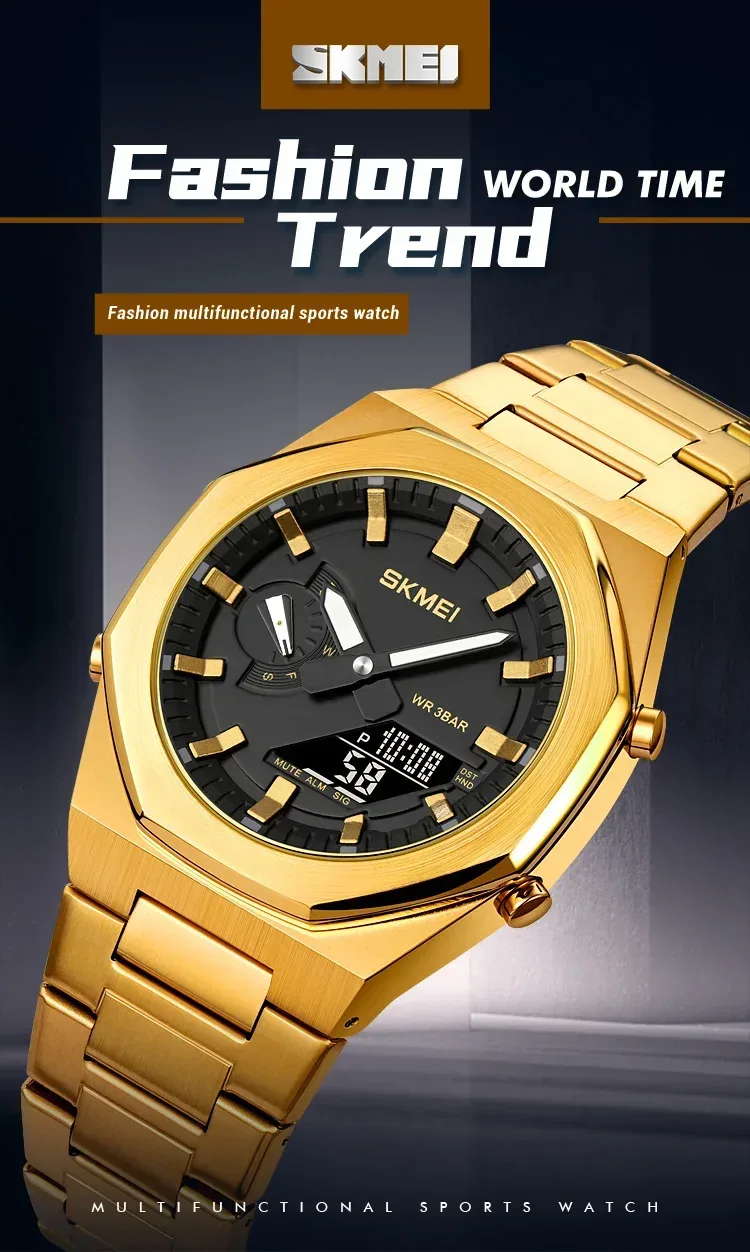 SKMEI Luxury Quartz Watch for Men Sport Stainless Steel Digital LED Display Waterproof Wristwatches Mens Clock Reloj Hombre 1816