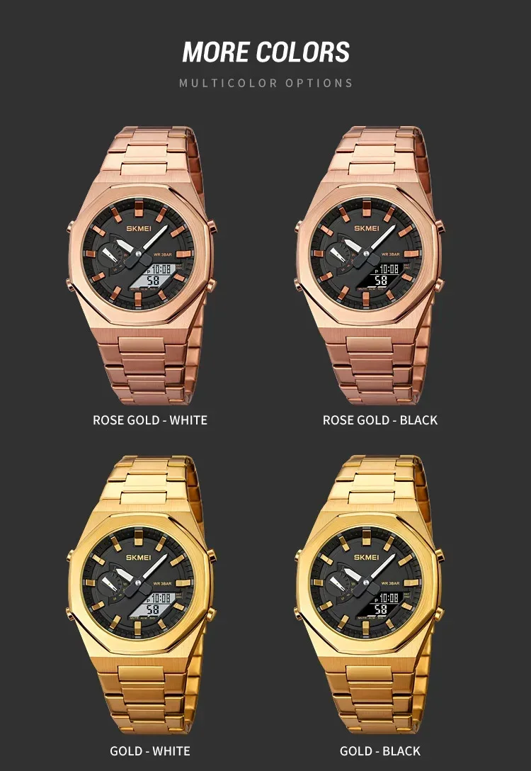 SKMEI Luxury Quartz Watch for Men Sport Stainless Steel Digital LED Display Waterproof Wristwatches Mens Clock Reloj Hombre 1816