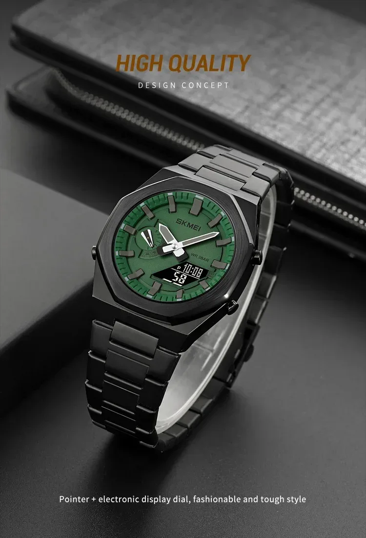 SKMEI Luxury Quartz Watch for Men Sport Stainless Steel Digital LED Display Waterproof Wristwatches Mens Clock Reloj Hombre 1816