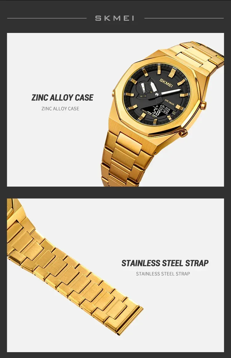 SKMEI Luxury Quartz Watch for Men Sport Stainless Steel Digital LED Display Waterproof Wristwatches Mens Clock Reloj Hombre 1816