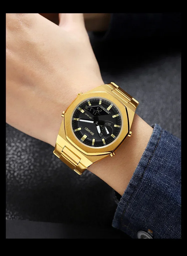 SKMEI Luxury Quartz Watch for Men Sport Stainless Steel Digital LED Display Waterproof Wristwatches Mens Clock Reloj Hombre 1816