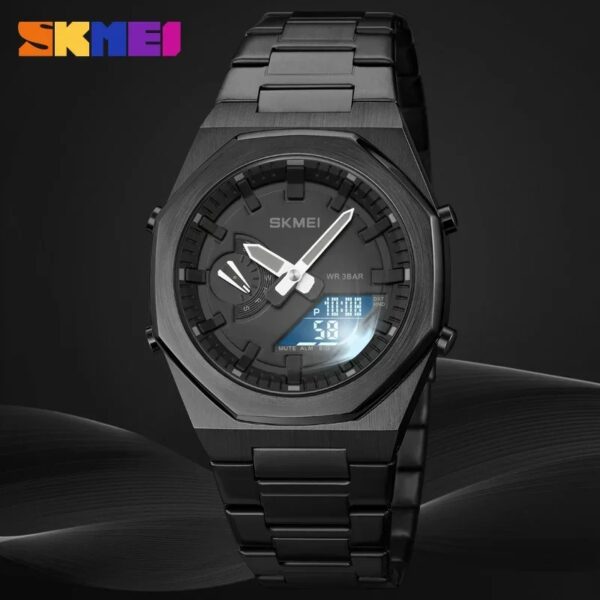 SKMEI 1816 Luxury Quartz Watch for Men Sport Stainless Steel Digital LED - Image 4