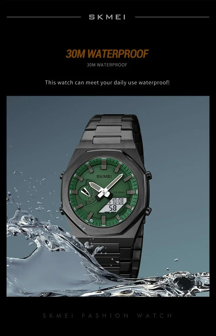 SKMEI Luxury Quartz Watch for Men Sport Stainless Steel Digital LED Display Waterproof Wristwatches Mens Clock Reloj Hombre 1816