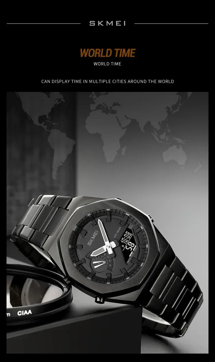 SKMEI Luxury Quartz Watch for Men Sport Stainless Steel Digital LED Display Waterproof Wristwatches Mens Clock Reloj Hombre 1816