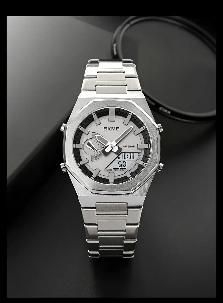 SKMEI Luxury Quartz Watch for Men Sport Stainless Steel Digital LED Display Waterproof Wristwatches Mens Clock Reloj Hombre 1816