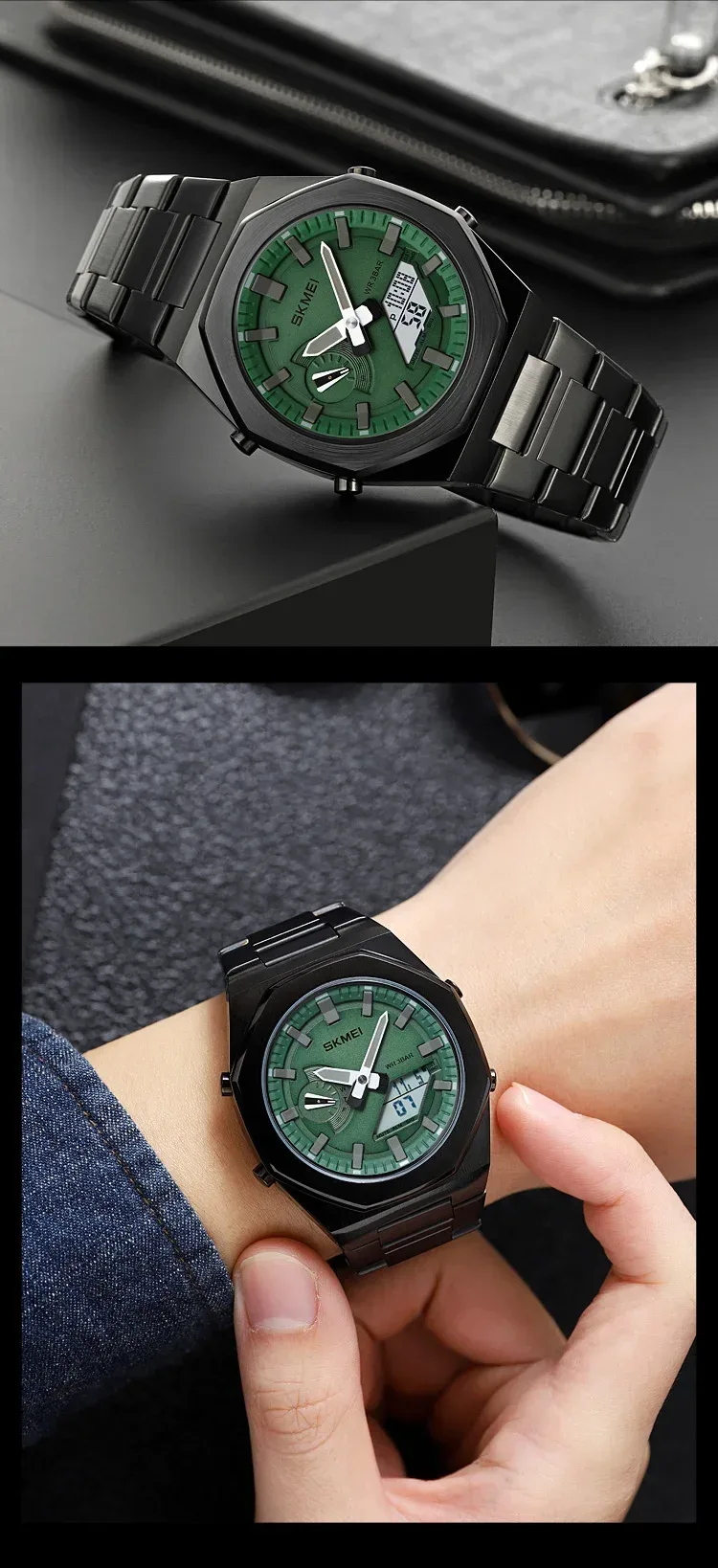 SKMEI Luxury Quartz Watch for Men Sport Stainless Steel Digital LED Display Waterproof Wristwatches Mens Clock Reloj Hombre 1816