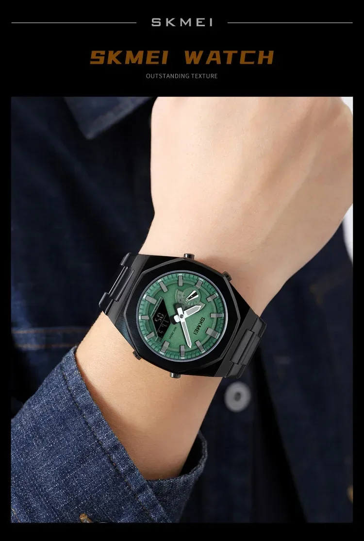SKMEI Luxury Quartz Watch for Men Sport Stainless Steel Digital LED Display Waterproof Wristwatches Mens Clock Reloj Hombre 1816