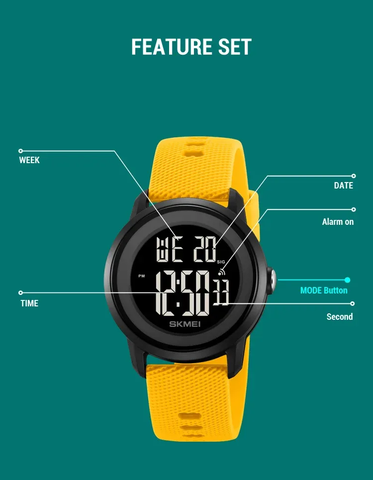 SKMEI Youth Cool Digital Countdown Sport Watches For Men Women Student 5Bar Waterproof Stopwatch Wristwatch Clock reloj hombre