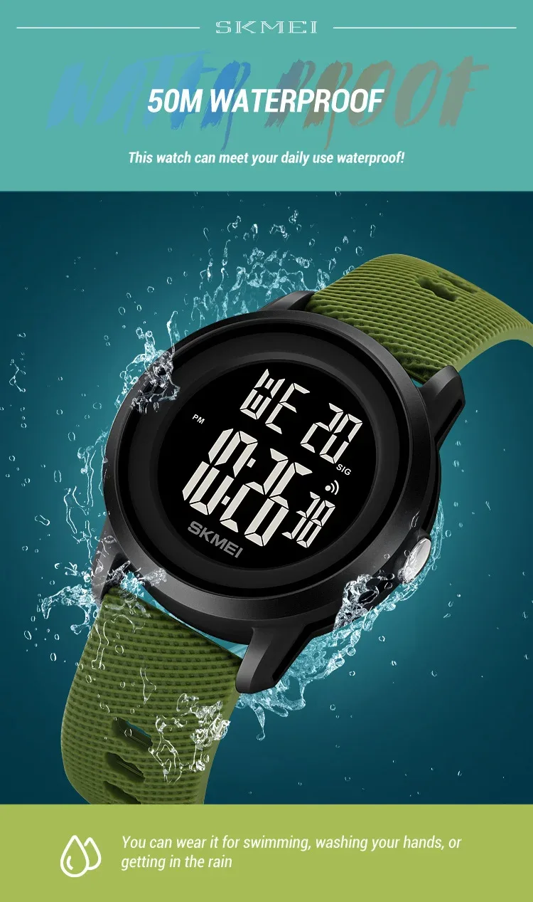 SKMEI Youth Cool Digital Countdown Sport Watches For Men Women Student 5Bar Waterproof Stopwatch Wristwatch Clock reloj hombre