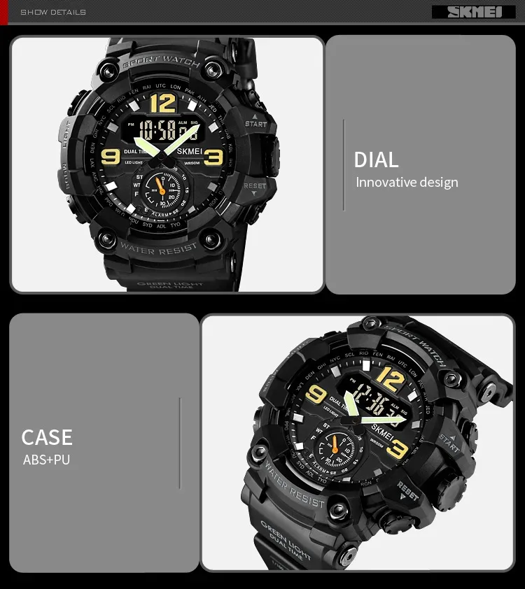 SKMEI 3 Time Countdown Digital Mens Sport Wristwatch Waterproof Electronic Watches Alarm reloj hombre
