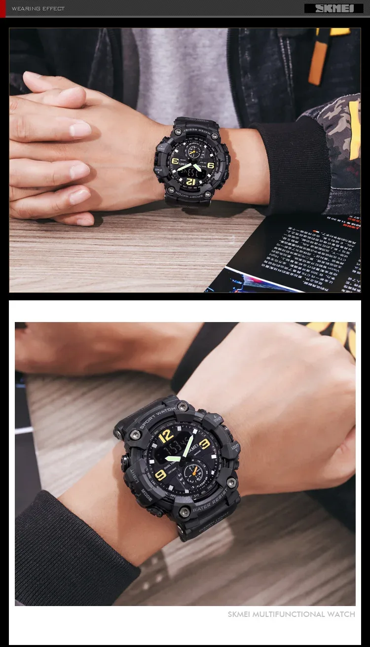 SKMEI 3 Time Countdown Digital Mens Sport Wristwatch Waterproof Electronic Watches Alarm reloj hombre