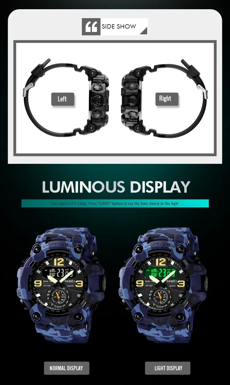 SKMEI 3 Time Countdown Digital Mens Sport Wristwatch Waterproof Electronic Watches Alarm reloj hombre