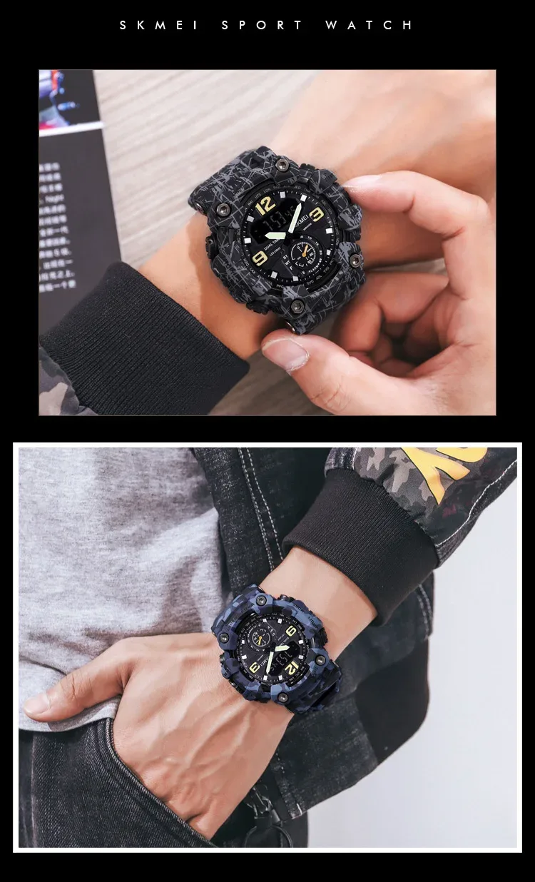 SKMEI 3 Time Countdown Digital Mens Sport Wristwatch Waterproof Electronic Watches Alarm reloj hombre