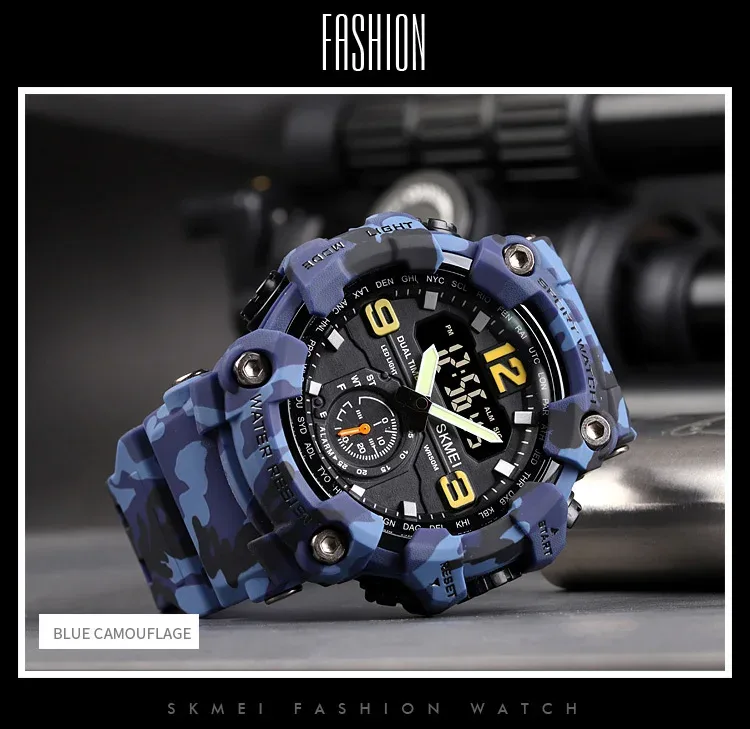 SKMEI 3 Time Countdown Digital Mens Sport Wristwatch Waterproof Electronic Watches Alarm reloj hombre
