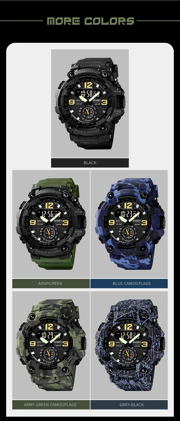 SKMEI 3 Time Countdown Digital Mens Sport Wristwatch Waterproof Electronic Watches Alarm reloj hombre