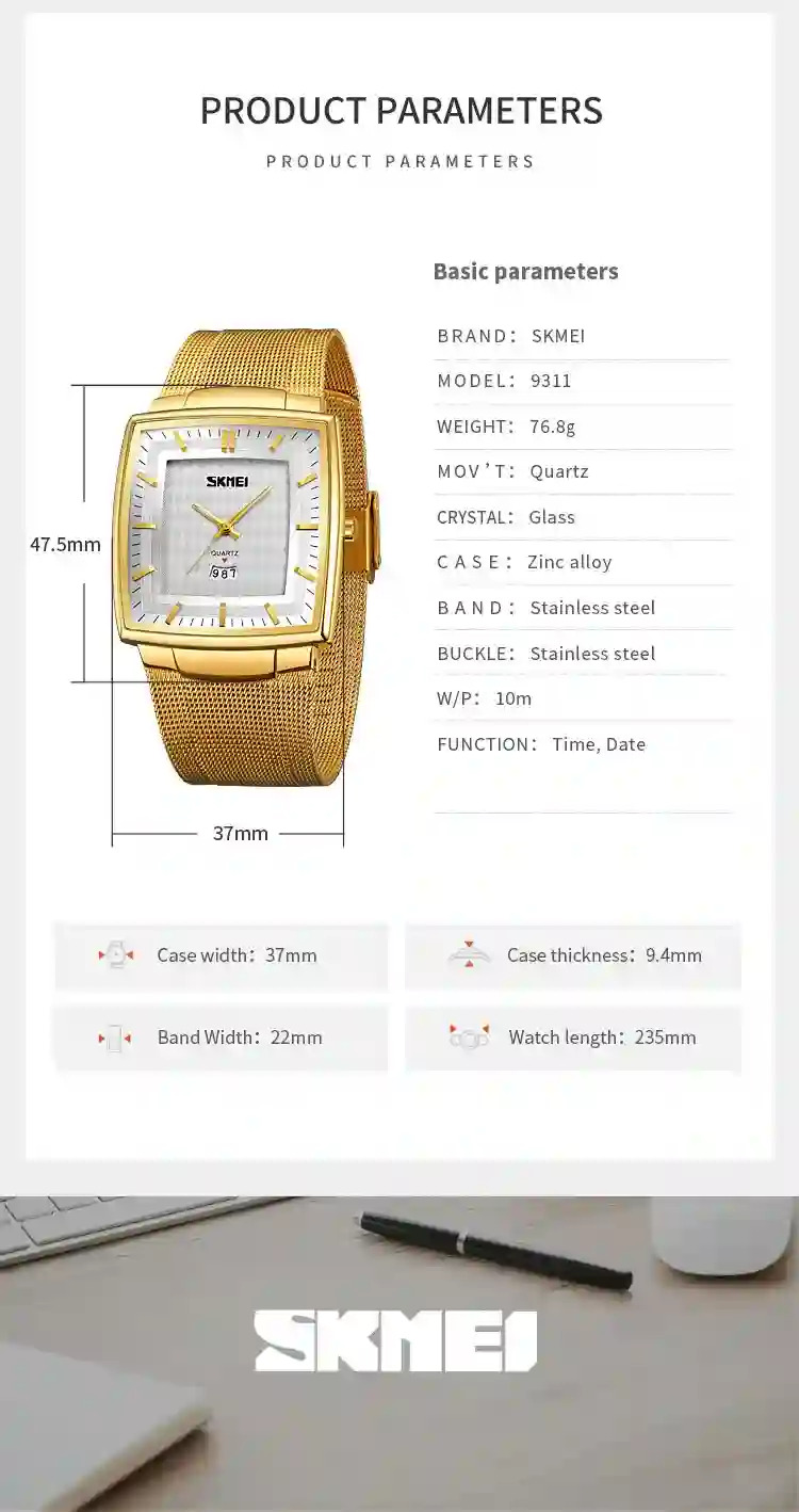 SKMEI Casual Time Date Quartz Wristwatch Top Brand Luxury 2024 Full Steel Watches Mens Sport Waterproof Clock Male reloj hombre
