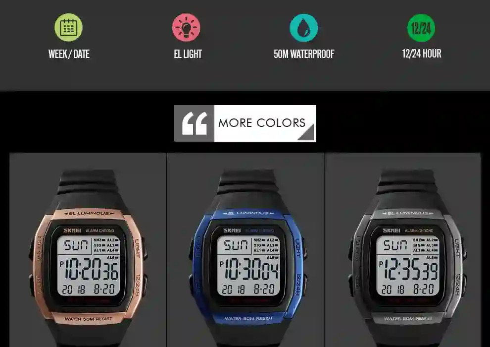 SKMEI Chrono Countdown Men Wristwatch Digital Dual Time Sport Mens Watches Casual Outdoor Male Clock Luminous montre homme