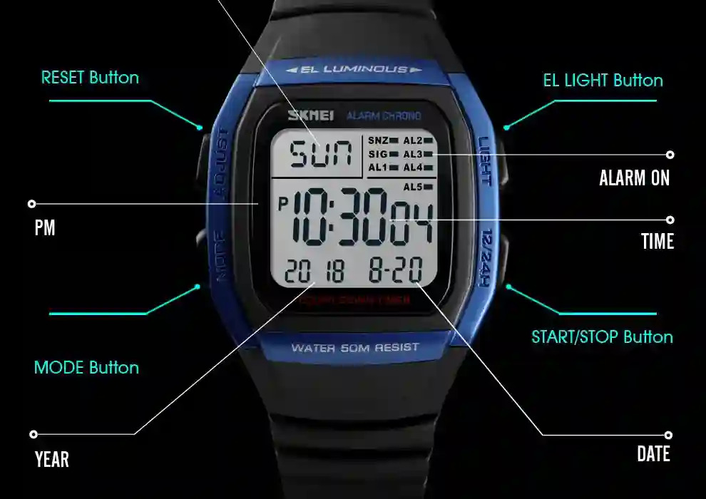 SKMEI Chrono Countdown Men Wristwatch Digital Dual Time Sport Mens Watches Casual Outdoor Male Clock Luminous montre homme