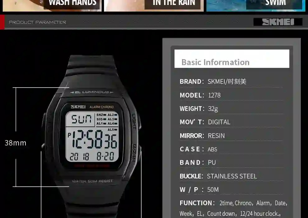SKMEI Chrono Countdown Men Wristwatch Digital Dual Time Sport Mens Watches Casual Outdoor Male Clock Luminous montre homme