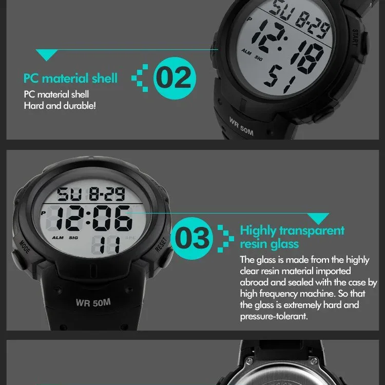 SKMEI Big Dial Fashion Simple Watches Outdoor Sport Watch Men Calendar PU Strap 5Bar Waterproof Digital Watch reloj hombre