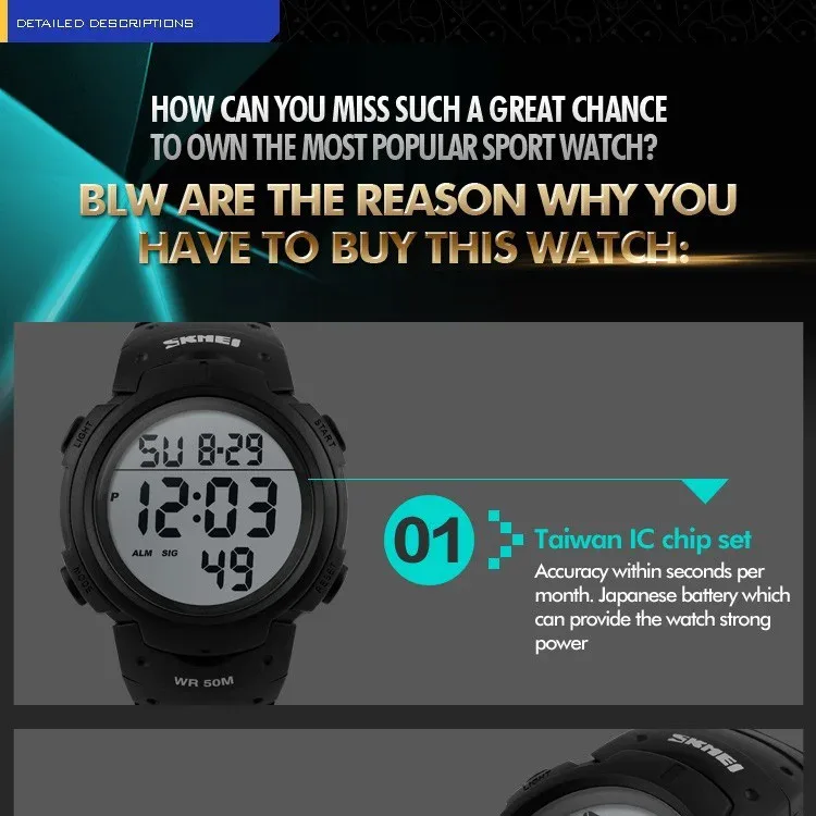 SKMEI Big Dial Fashion Simple Watches Outdoor Sport Watch Men Calendar PU Strap 5Bar Waterproof Digital Watch reloj hombre