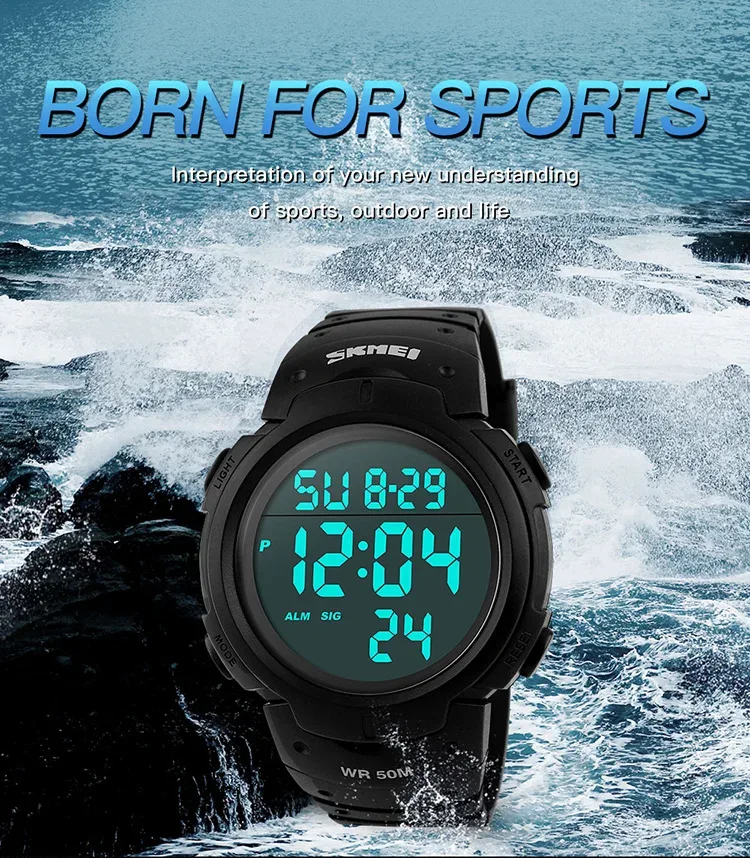 SKMEI Big Dial Fashion Simple Watches Outdoor Sport Watch Men Calendar PU Strap 5Bar Waterproof Digital Watch reloj hombre