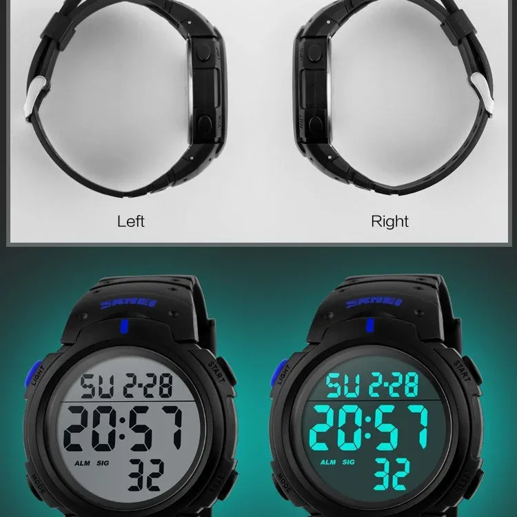 SKMEI Big Dial Fashion Simple Watches Outdoor Sport Watch Men Calendar PU Strap 5Bar Waterproof Digital Watch reloj hombre
