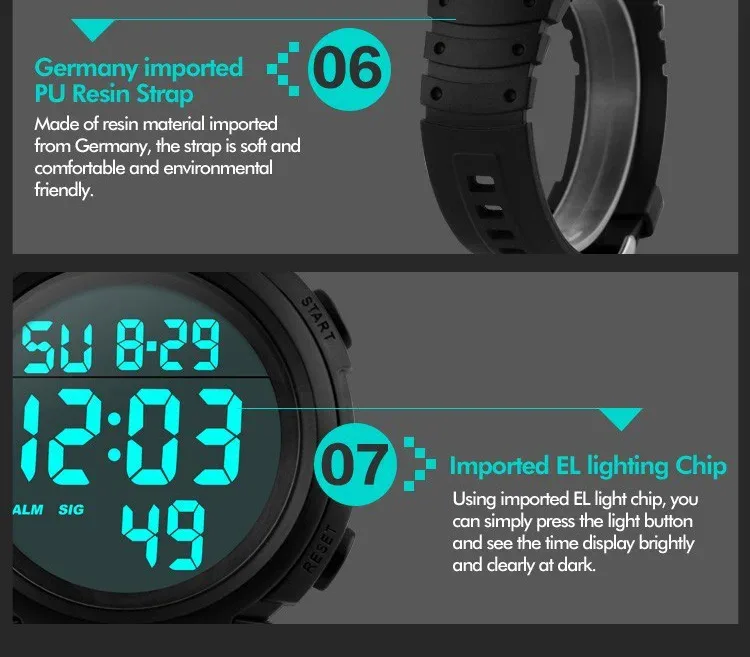 SKMEI Big Dial Fashion Simple Watches Outdoor Sport Watch Men Calendar PU Strap 5Bar Waterproof Digital Watch reloj hombre
