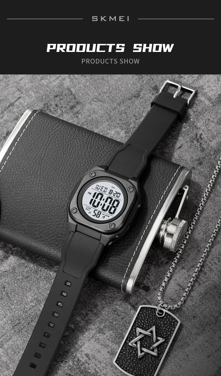 SKMEI Fashion Casual Stopwatch Date Week 5Bar Waterproof Wristwatch LED Light Countdown Digital Mens Sport Watches Alarm Clock