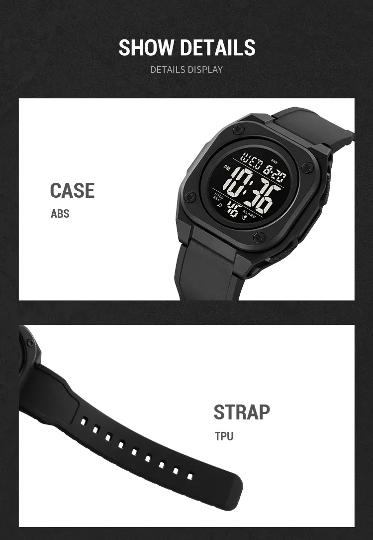 SKMEI Fashion Casual Stopwatch Date Week 5Bar Waterproof Wristwatch LED Light Countdown Digital Mens Sport Watches Alarm Clock