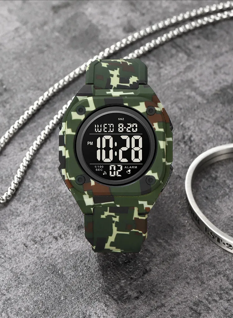 SKMEI Fashion Casual Stopwatch Date Week 5Bar Waterproof Wristwatch LED Light Countdown Digital Mens Sport Watches Alarm Clock