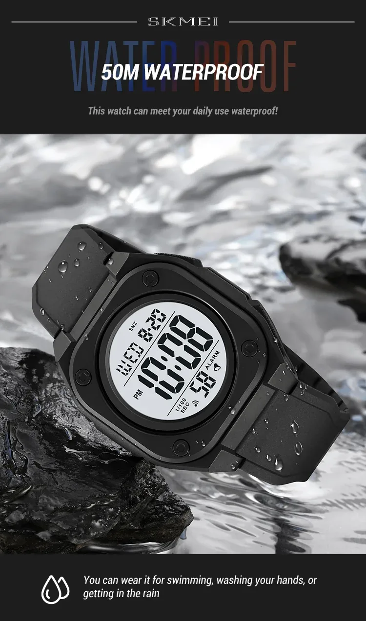 SKMEI Fashion Casual Stopwatch Date Week 5Bar Waterproof Wristwatch LED Light Countdown Digital Mens Sport Watches Alarm Clock