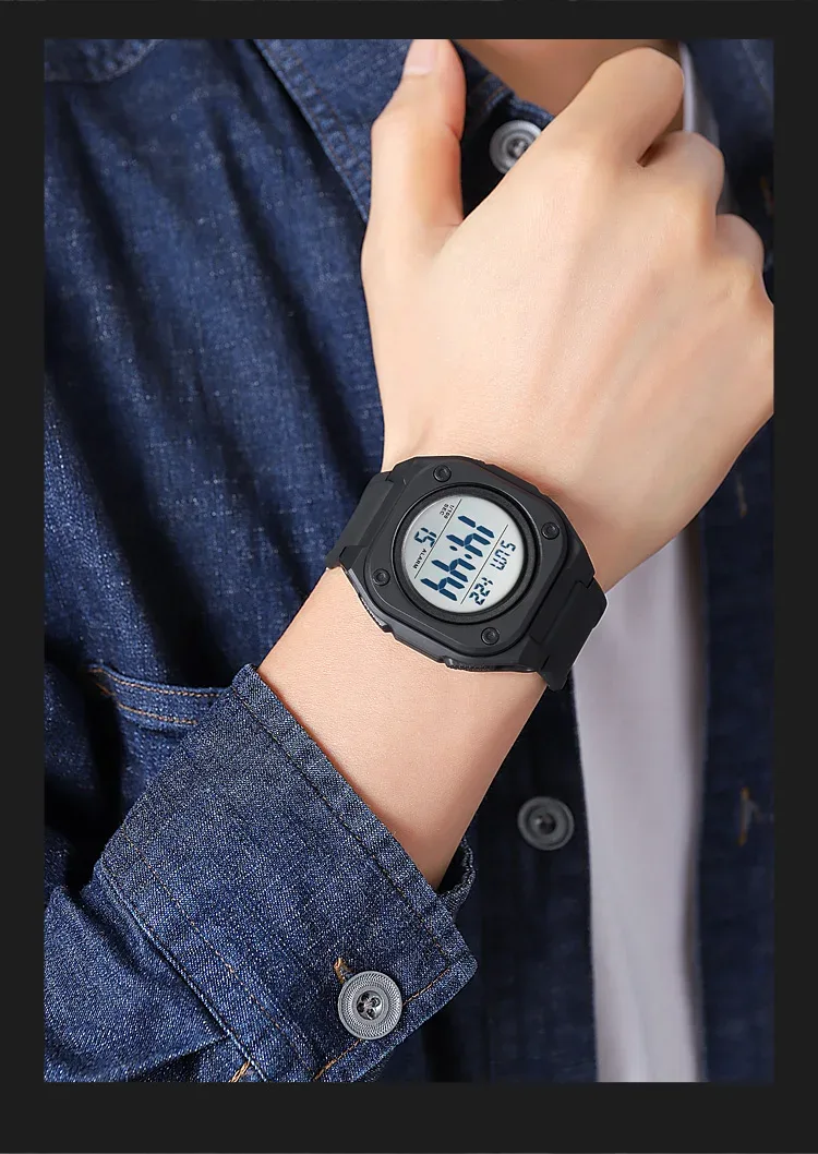 SKMEI Fashion Casual Stopwatch Date Week 5Bar Waterproof Wristwatch LED Light Countdown Digital Mens Sport Watches Alarm Clock