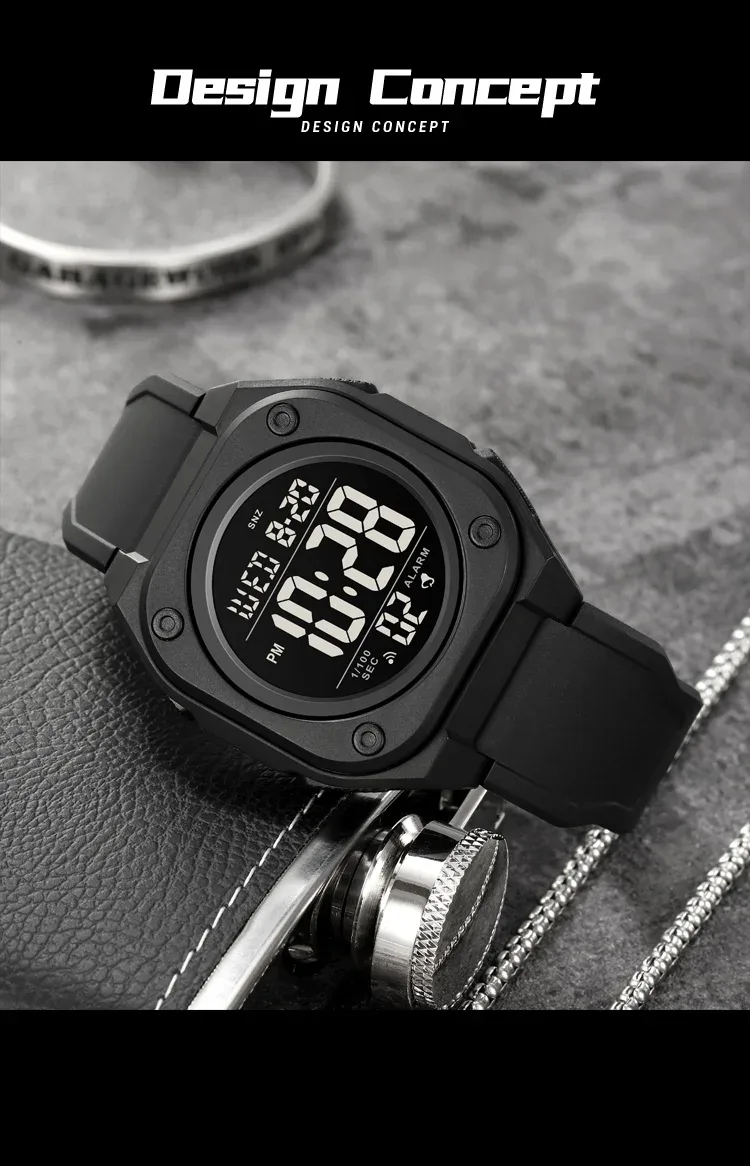 SKMEI Fashion Casual Stopwatch Date Week 5Bar Waterproof Wristwatch LED Light Countdown Digital Mens Sport Watches Alarm Clock