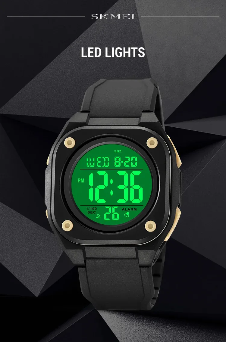 SKMEI Fashion Casual Stopwatch Date Week 5Bar Waterproof Wristwatch LED Light Countdown Digital Mens Sport Watches Alarm Clock