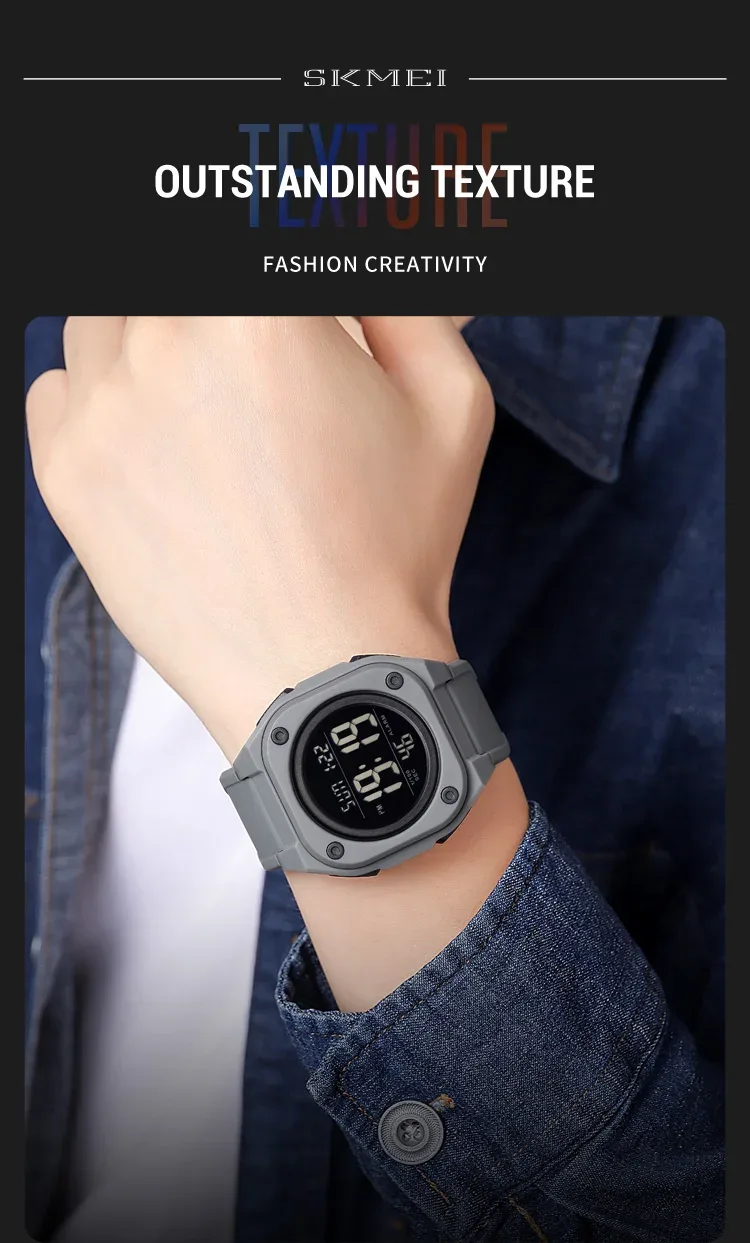SKMEI Fashion Casual Stopwatch Date Week 5Bar Waterproof Wristwatch LED Light Countdown Digital Mens Sport Watches Alarm Clock