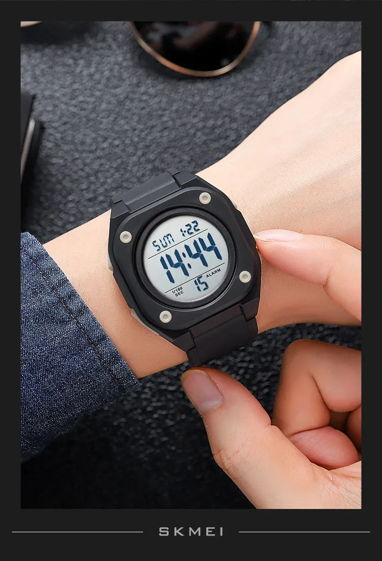 SKMEI Fashion Casual Stopwatch Date Week 5Bar Waterproof Wristwatch LED Light Countdown Digital Mens Sport Watches Alarm Clock